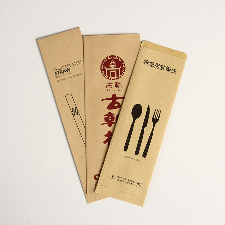 Customized kraft Disposable Cutlery Utensil Holder HL40KCB01